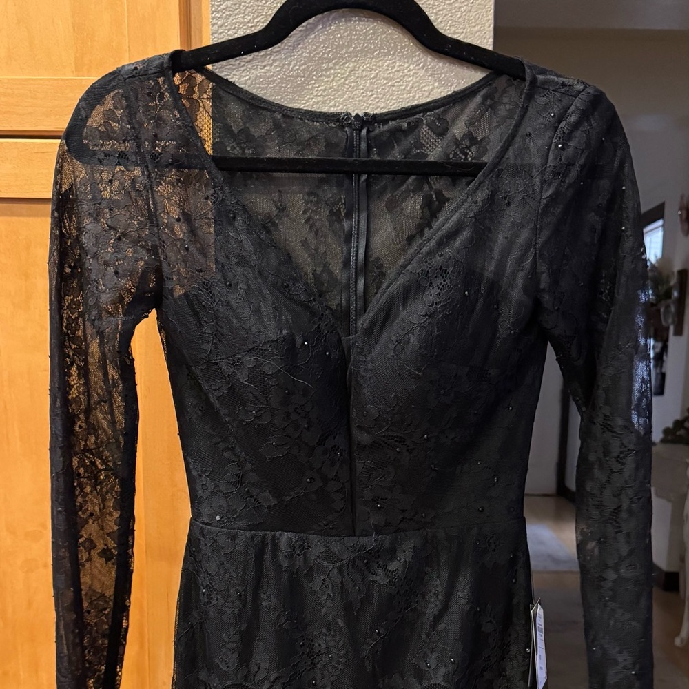 La Femme Black Lace Bodycon Dress - Size 2 - With Tags